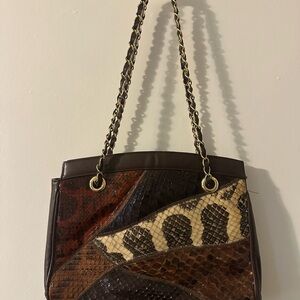 Patchwork Leather Snake Shoulder Bag